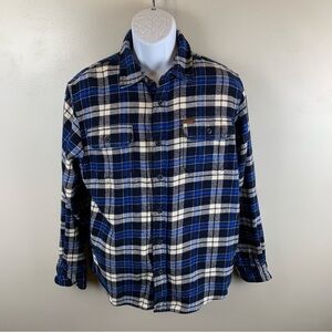 Orvis Shirt Jacket Heavyweight Blue Flannel Thick Cotton Plaid Size M‎